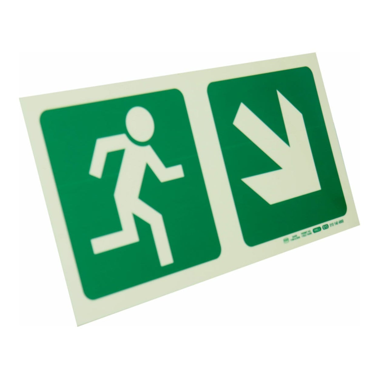 Parrot Photoluminescent 190mm Safety Sign E13 Running Man and Diagonal Arrow Down And Right SNP19E13