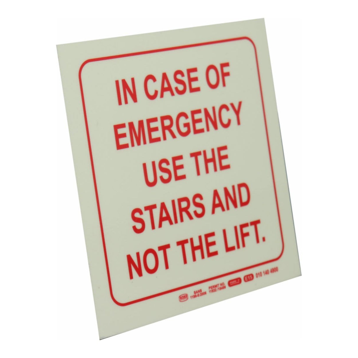 Parrot Photoluminescent 190mm Safety Sign E15 In Case Of Emergency Use The Stairs And Not The Lift SNP19E15