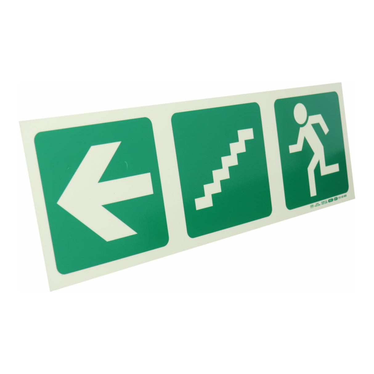 Parrot Photoluminescent 190mm Safety Sign E17 Arrow Left and Stairs Going Down and Running Man SNP19E17