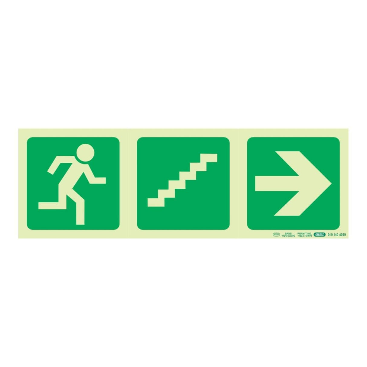 Parrot Photoluminescent 190mm Safety Sign E18 Running Man and Stairs Going Up and Arrow Right SNP19E18