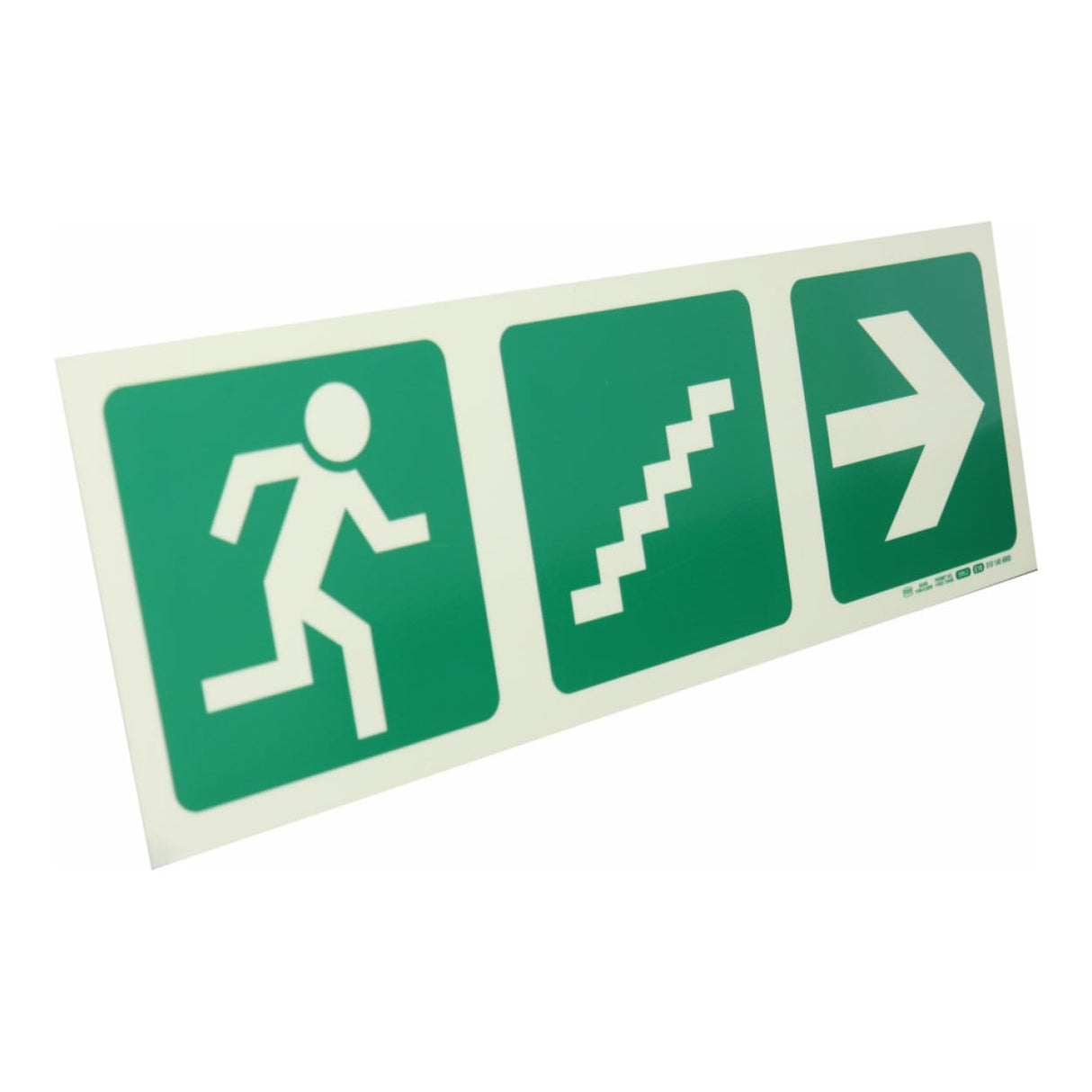 Parrot Photoluminescent 190mm Safety Sign E18 Running Man and Stairs Going Up and Arrow Right SNP19E18