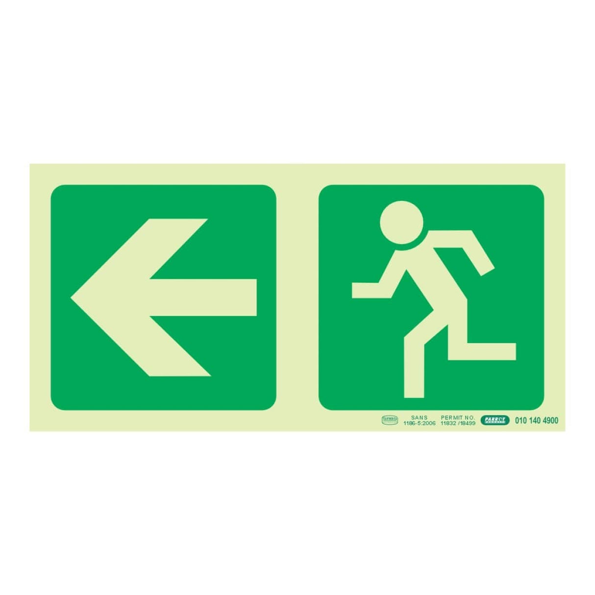 Parrot Photoluminescent 190mm Safety Sign E2 Arrow Left and Running Man SNP19E2