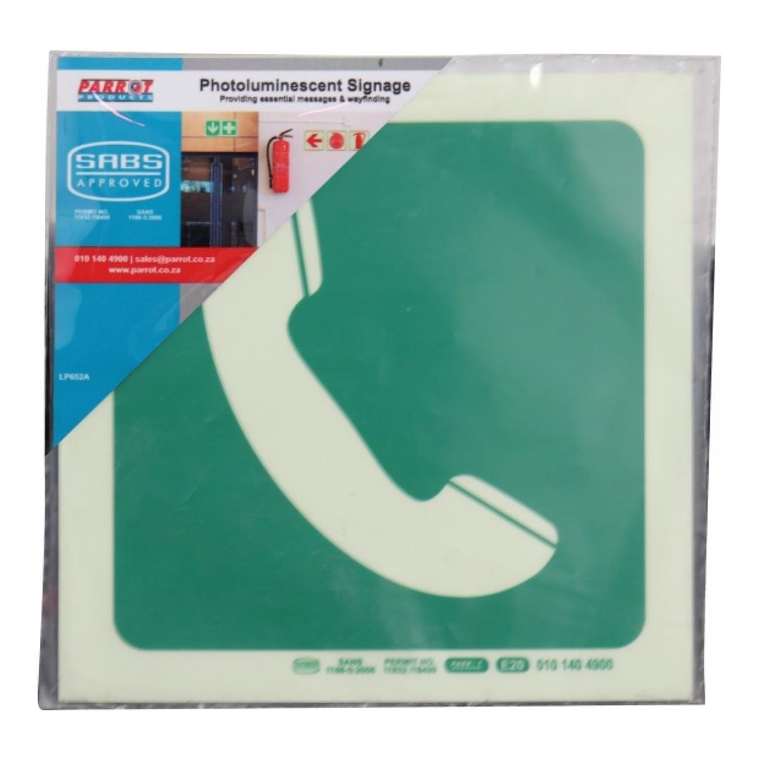 Parrot Photoluminescent 190mm Safety Sign E20 Telephone SNP19E20