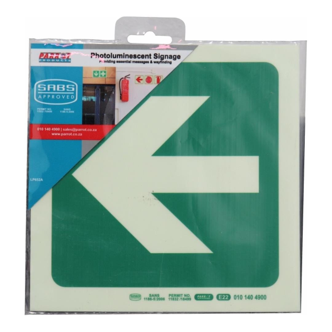 Parrot Photoluminescent 190mm Safety Sign E22 Arrow Left SNP19E22