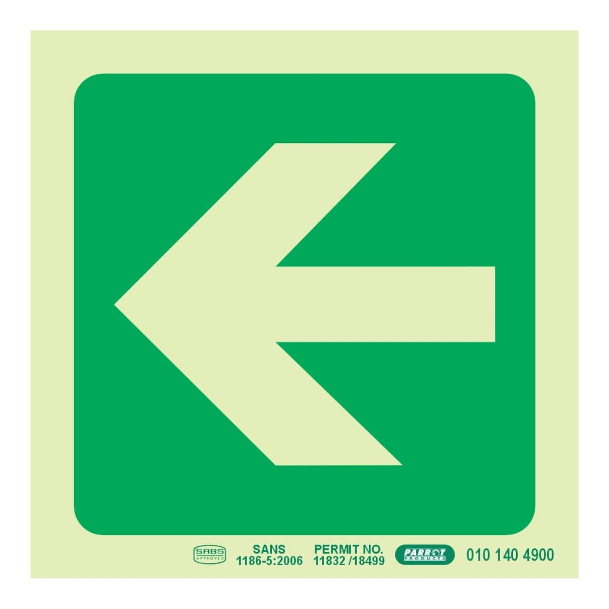 Parrot Photoluminescent 190mm Safety Sign E22 Arrow Left SNP19E22