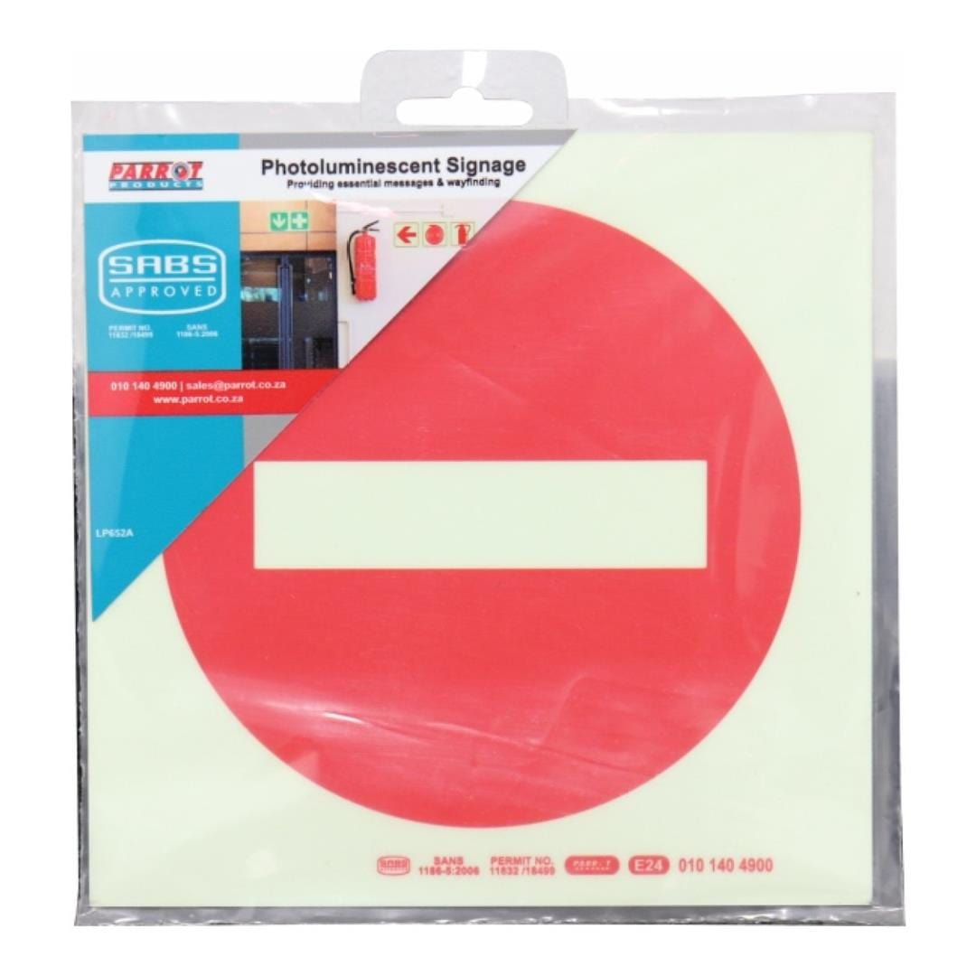 Parrot Photoluminescent 190mm Safety Sign No Entry Symbol SNP19E24
