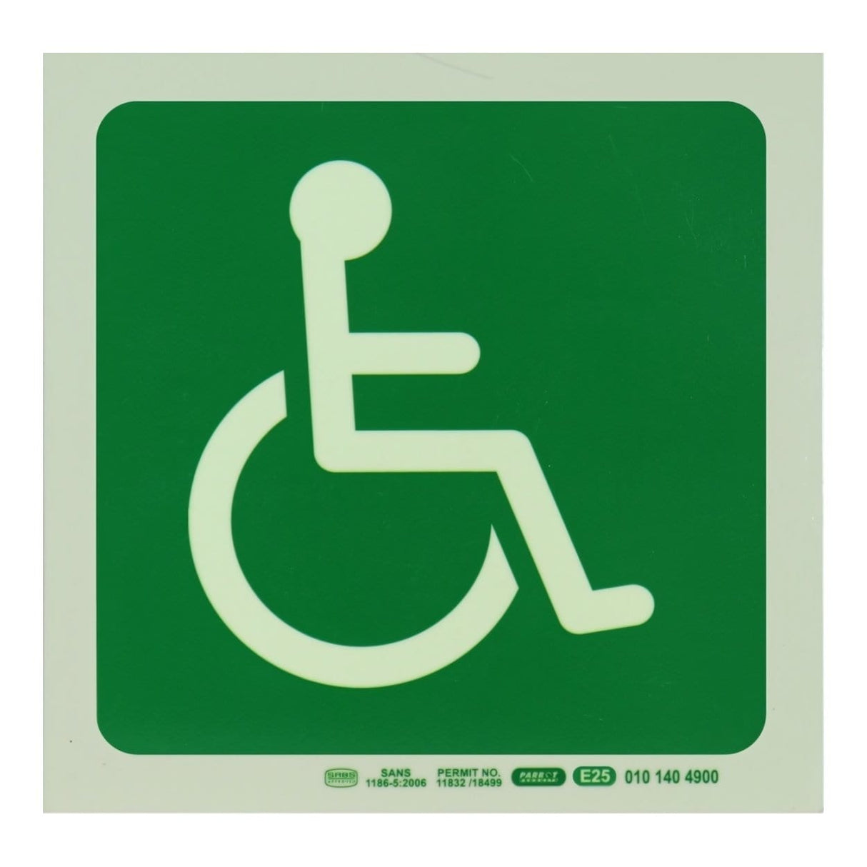 Parrot Photoluminescent 190mm Safety Sign E25 Paraplegic Symbol SNP19E25