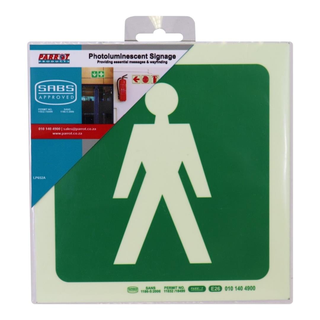 Parrot Photoluminescent 190mm Safety Sign E26 Male Symbol SNP19E26