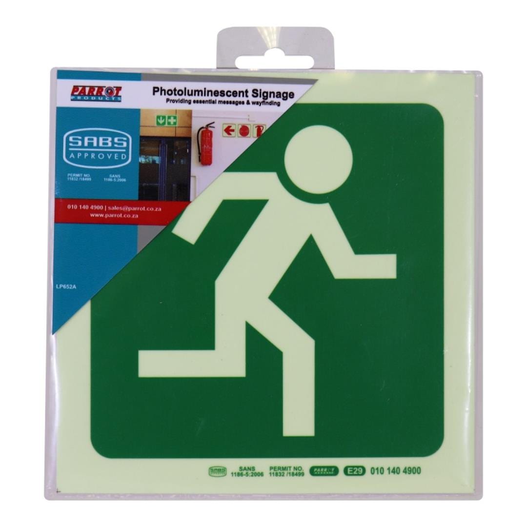 Parrot Photoluminescent 190mm Safety Sign E29 Running Man Facing Right SNP19E29