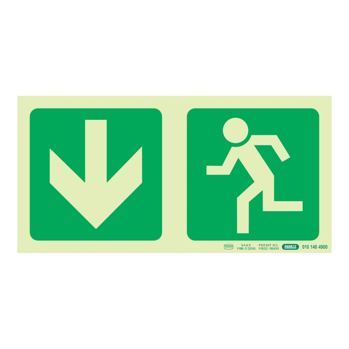 Parrot Photoluminescent 190mm Safety Sign E3 Arrow Down and Running Man SNP19E3