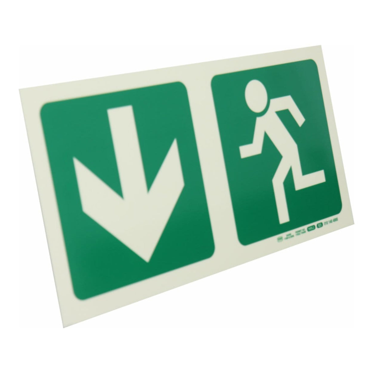 Parrot Photoluminescent 190mm Safety Sign E3 Arrow Down and Running Man SNP19E3