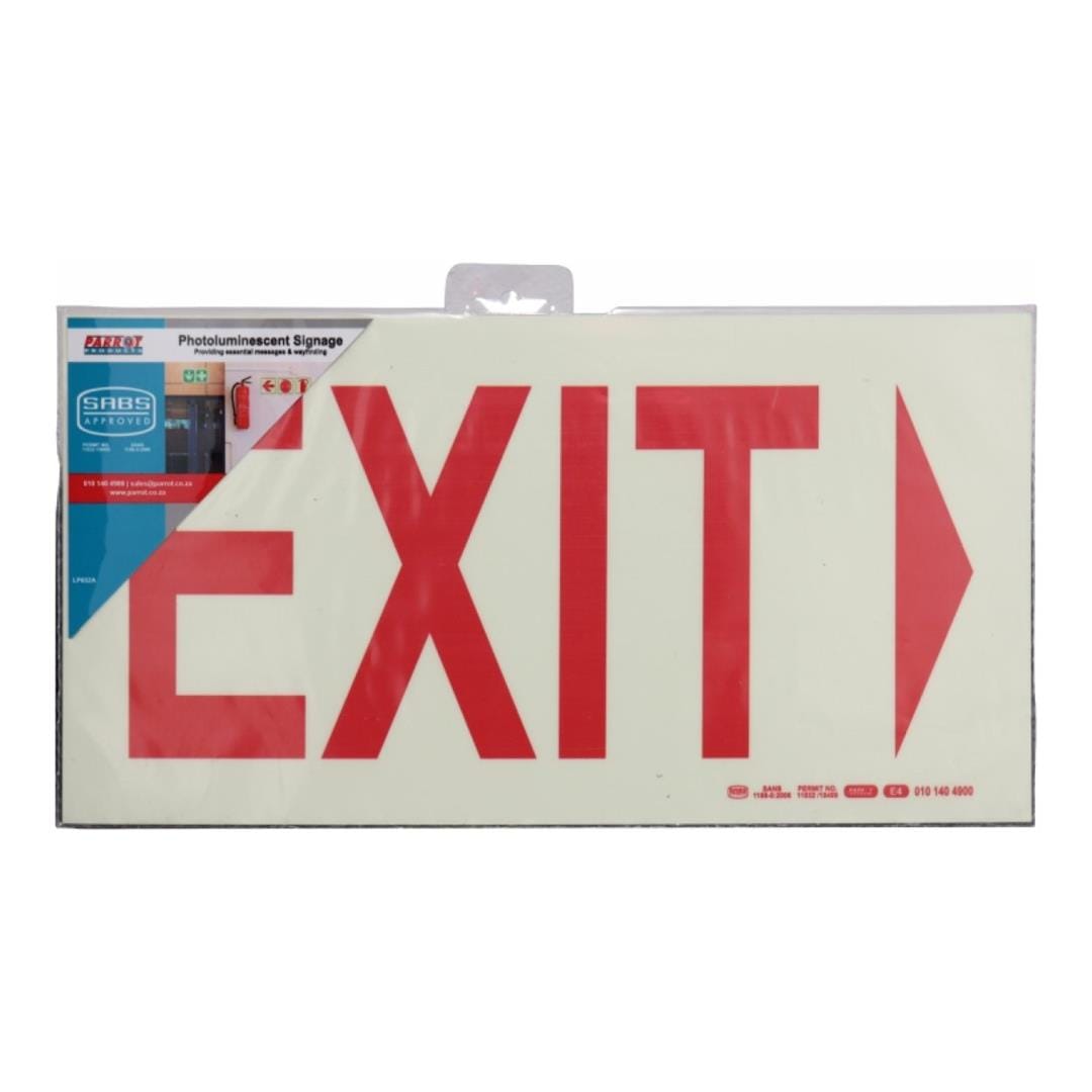 Parrot Photoluminescent 190mm Safety Sign E4 Exit and Arrow Right SNP19E4