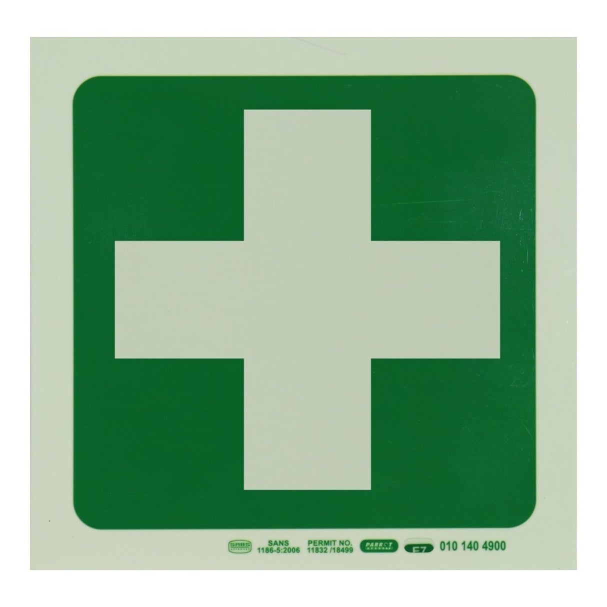 Parrot Photoluminescent 190mm Safety Sign E7 Green Cross SNP19E7