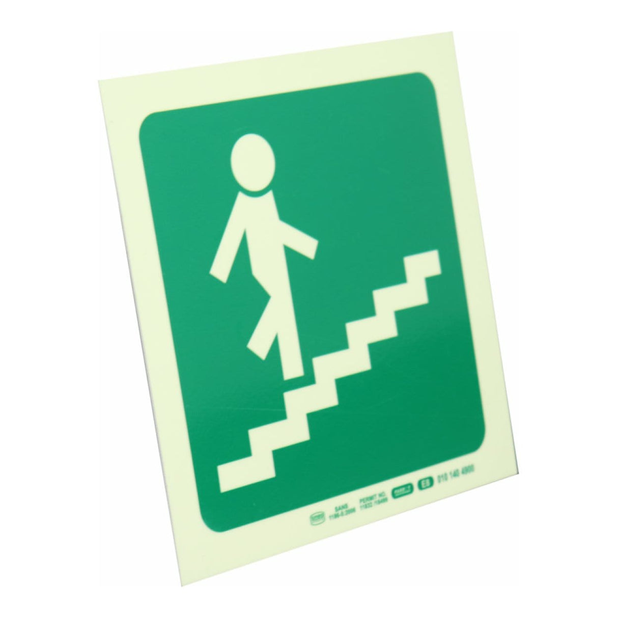 Parrot Photoluminescent 190mm Safety Sign E8 Running Man On Stairs Going Up And Right SNP19E8
