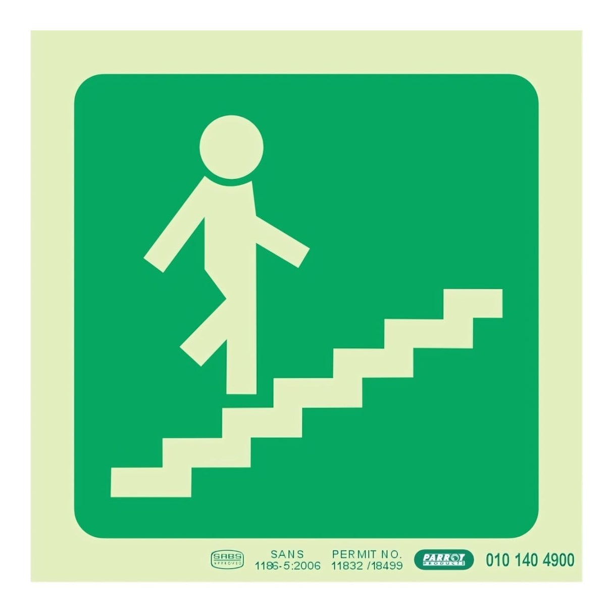 Parrot Photoluminescent 190mm Safety Sign E8 Running Man On Stairs Going Up And Right SNP19E8