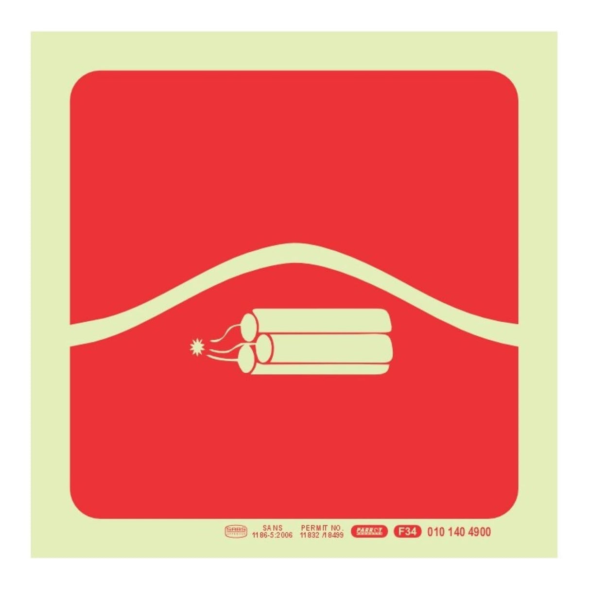 Parrot 190mm Bomb Bag Photoluminescent Safety Sign SNP19F34