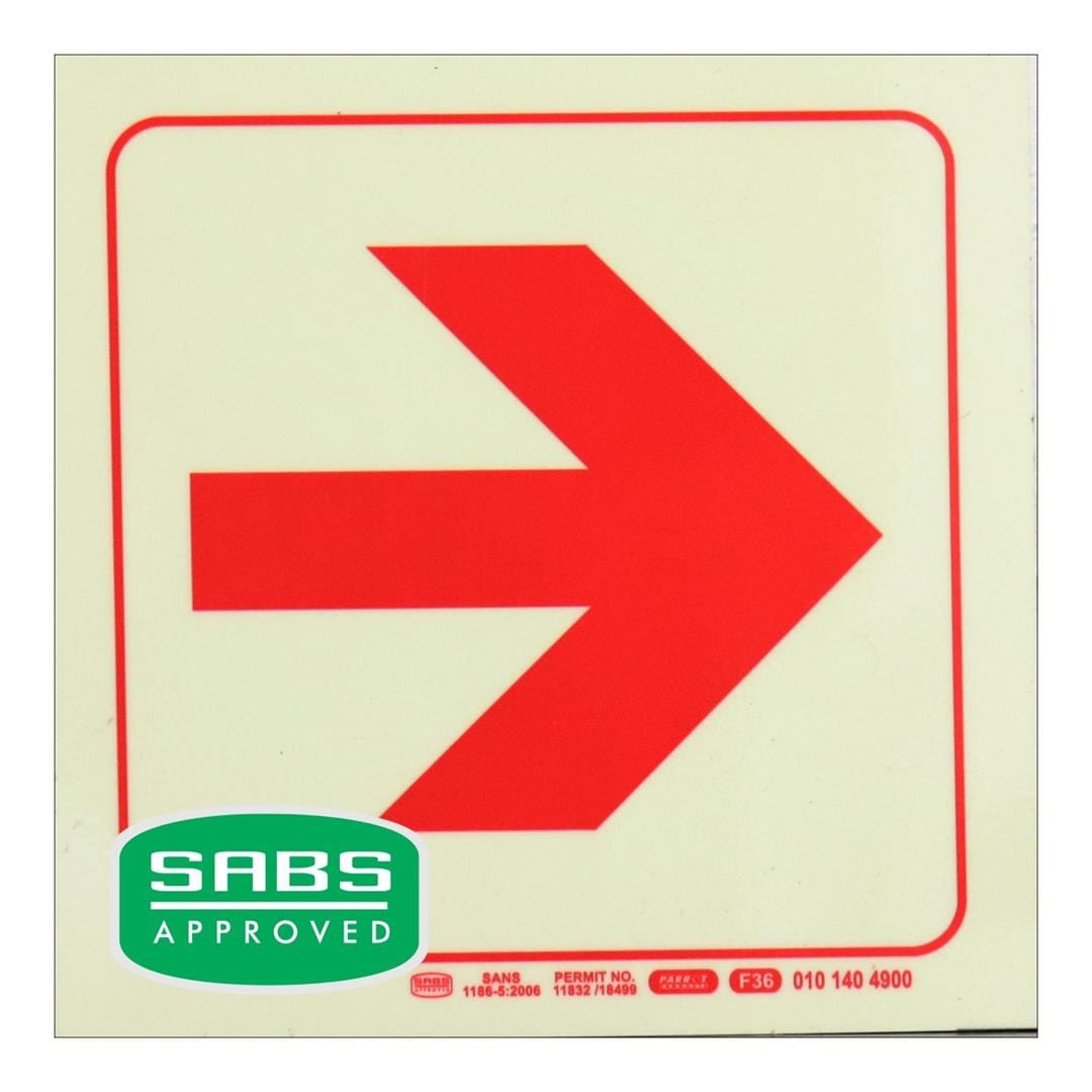 Parrot 190mm Arrow Right Photoluminescent Safety Sign SNP19F36