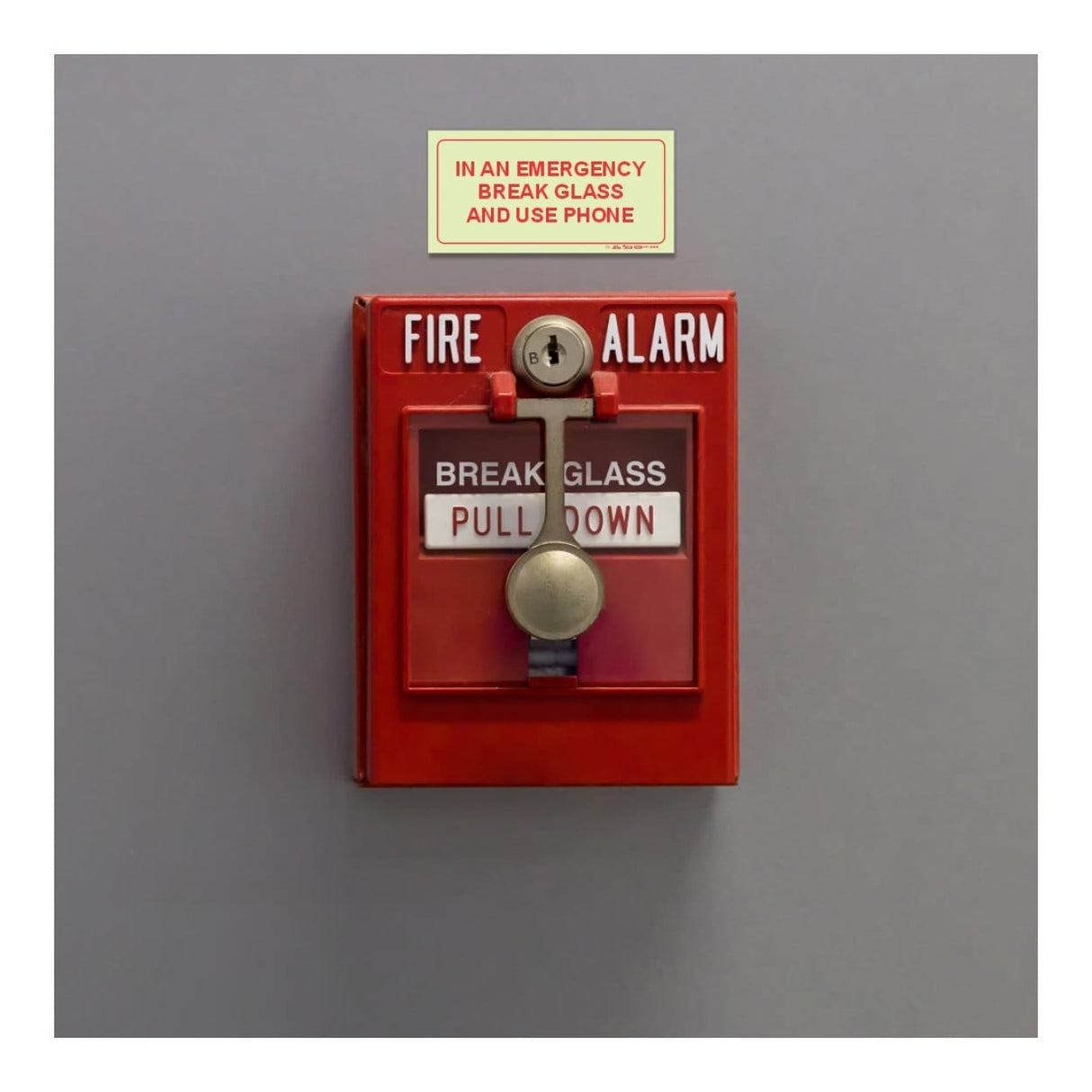 Parrot Photoluminescent 190mm In An Emergency Break Glass And Use Phone Safety Sign-F40 SNP19F40