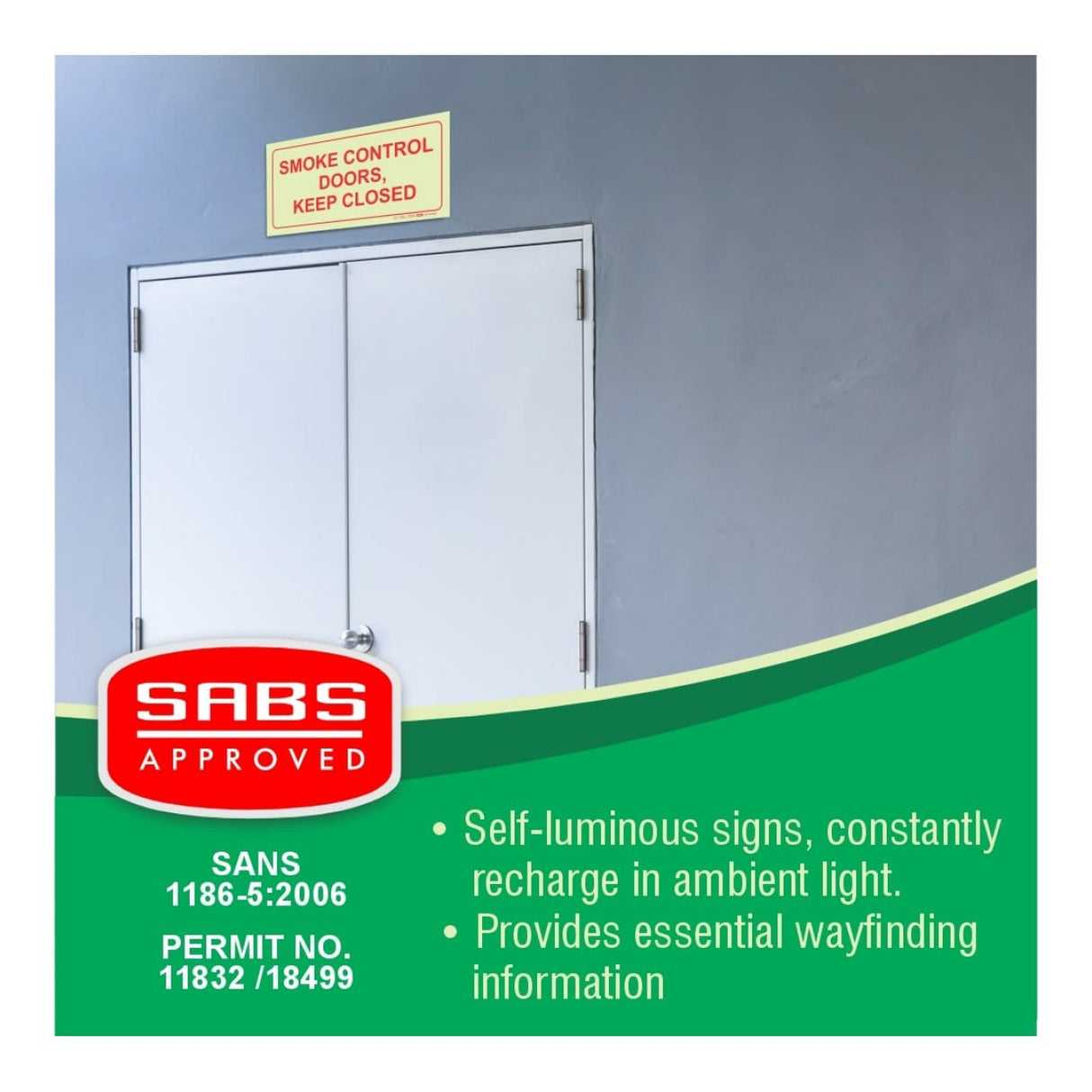 Parrot Photoluminescent 190mm Smoke Control Doors Keep Closed Safety Sign-F42 SNP19F42