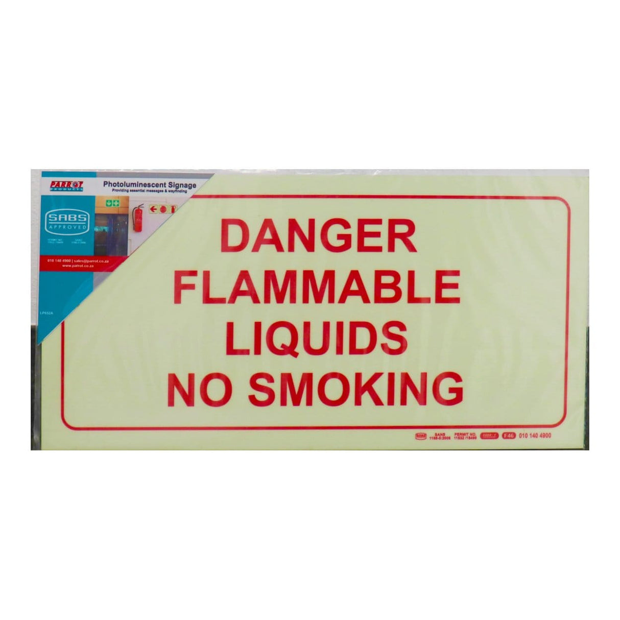 Parrot Photoluminescent 190mm Danger Flammable Liquids No Smoking Safety Sign-F46 SNP19F46