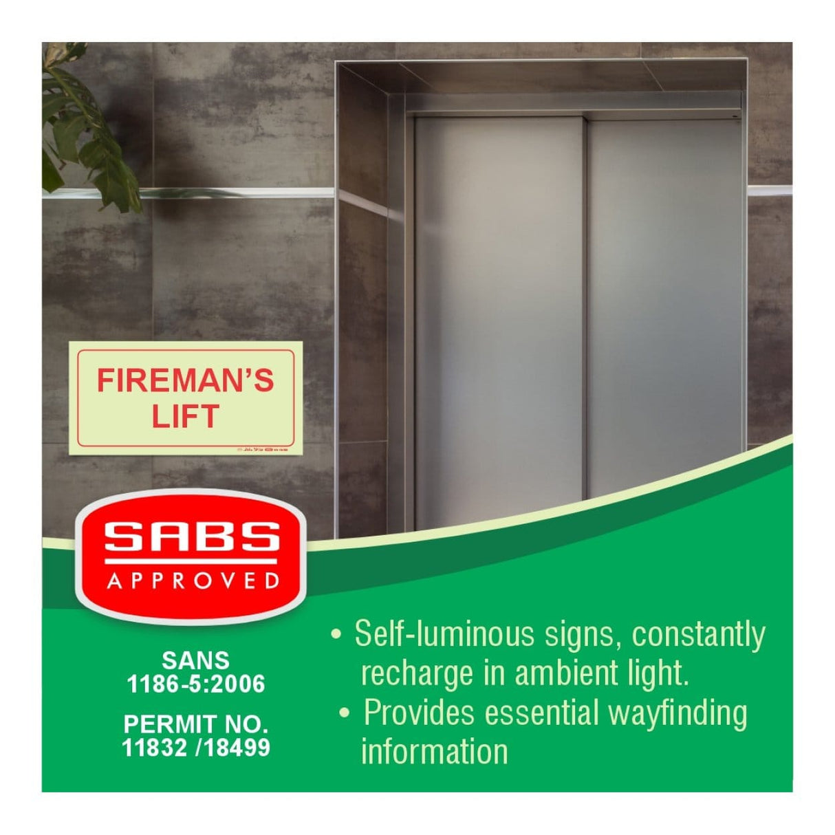 Parrot Photoluminescent 190mm Firemans Lift Safety Sign-F47 SNP19F47