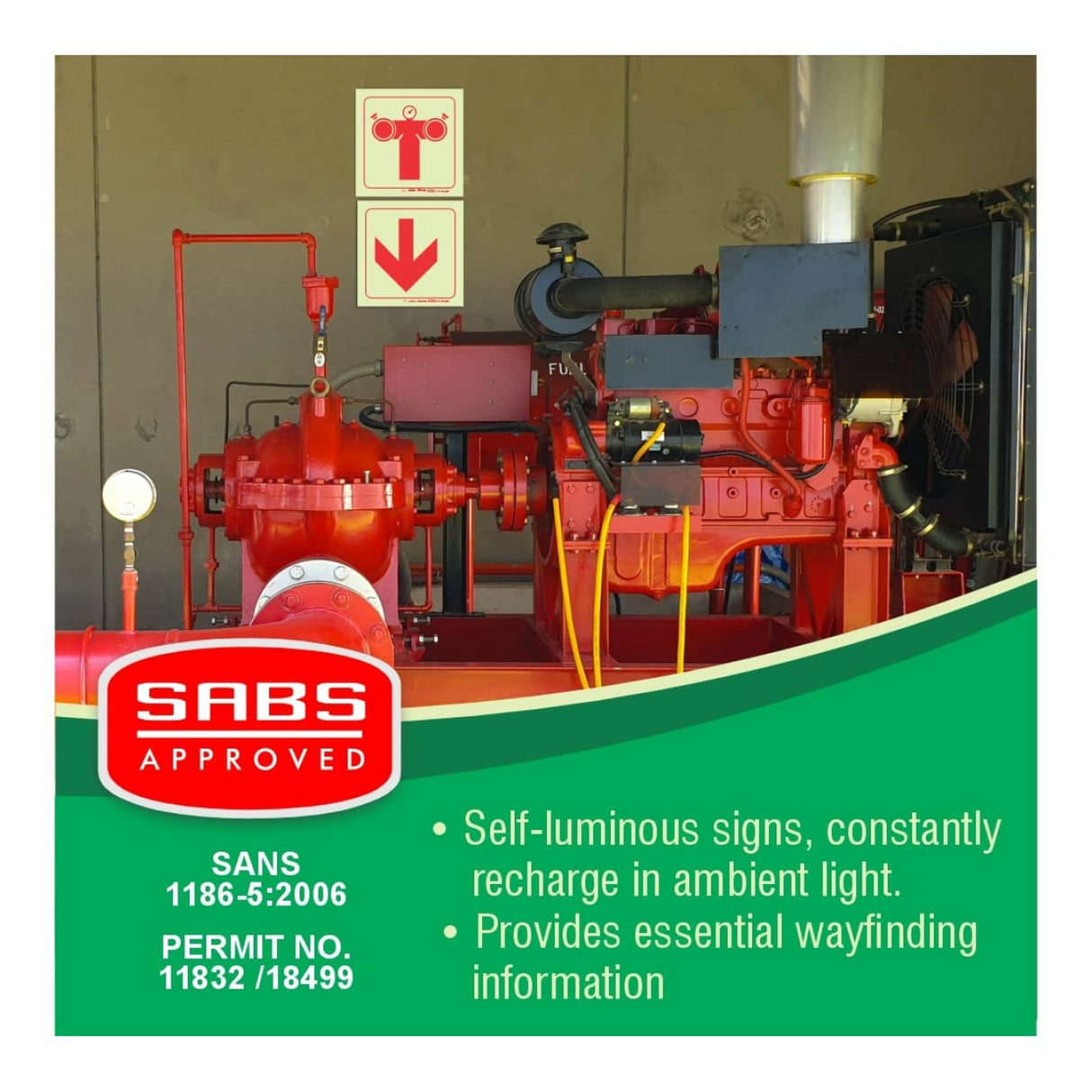 Parrot Photoluminescent 190mm Fire Pump Connection Safety Sign-F49 SNP19F49