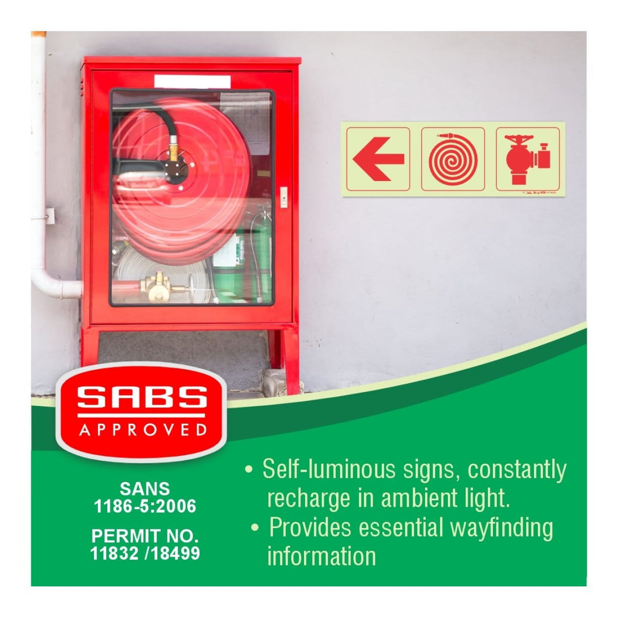 Parrot Photoluminescent 190mm Arrow Left Fire Hose Reel Fire Hydrant Safety Sign-F8 SNP19F8