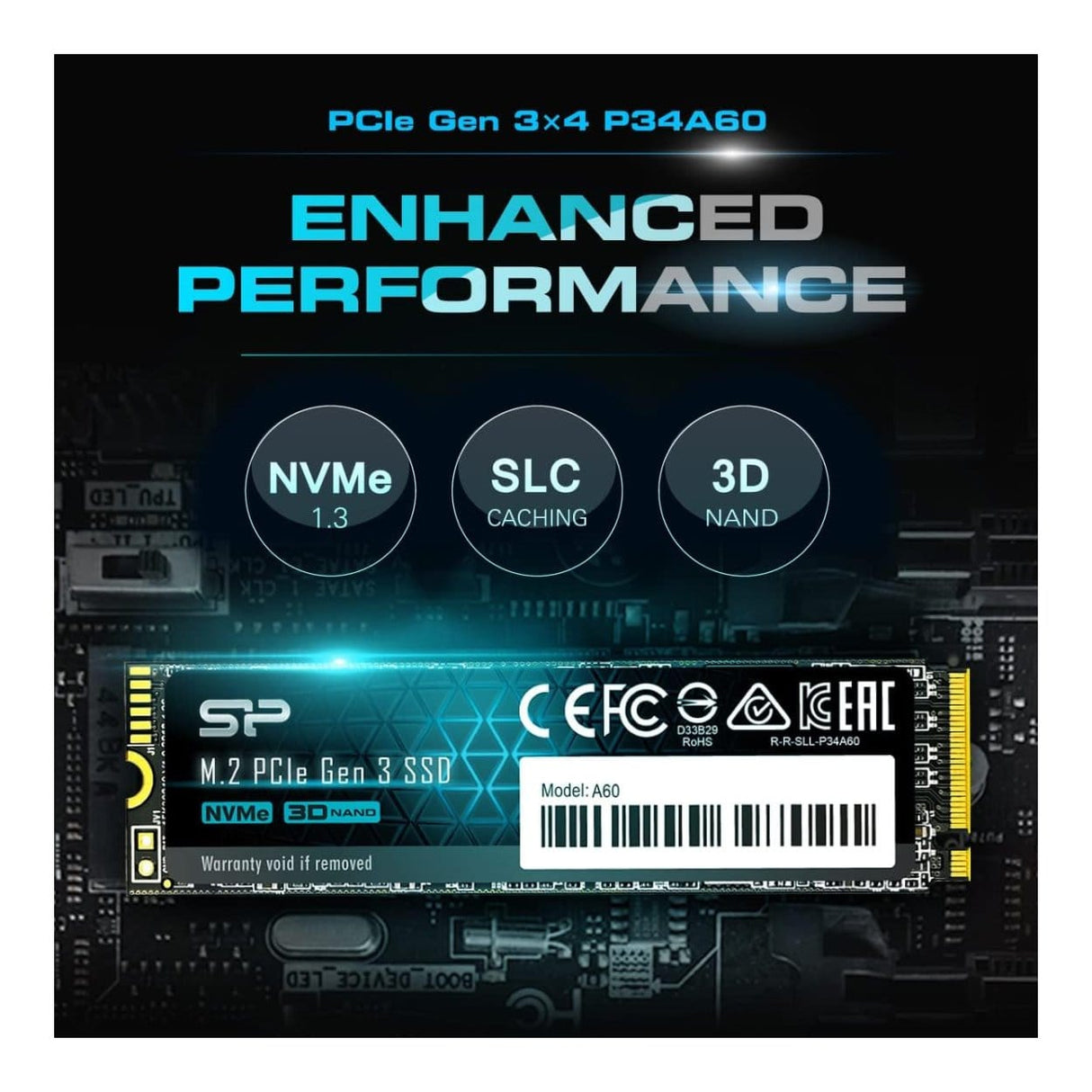 Silicon Power P34A60 512GB M.2 PCIe NVMe SLC Internal SSD SP512GBP34A60M28