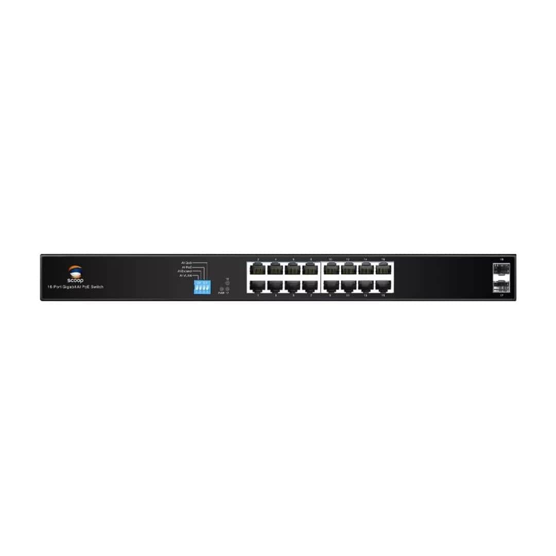Scoop 16-port 150W 2x SFP Gigabit AI PoE Network Switch SPS-16G2S