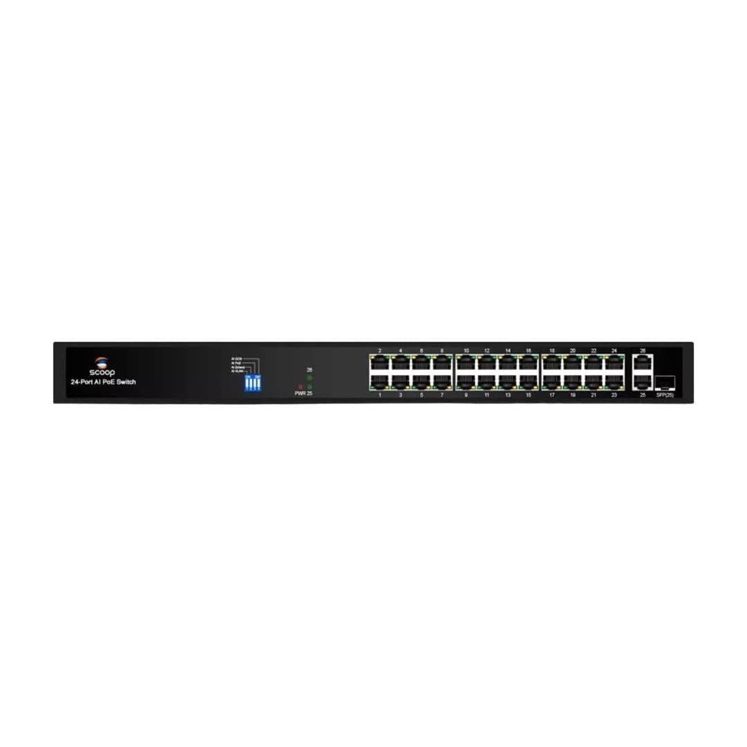 Scoop 24-port 250W 2x Gigabit 1x SFP Fast Ethernet AI PoE Network Switch SPS-24F2GS