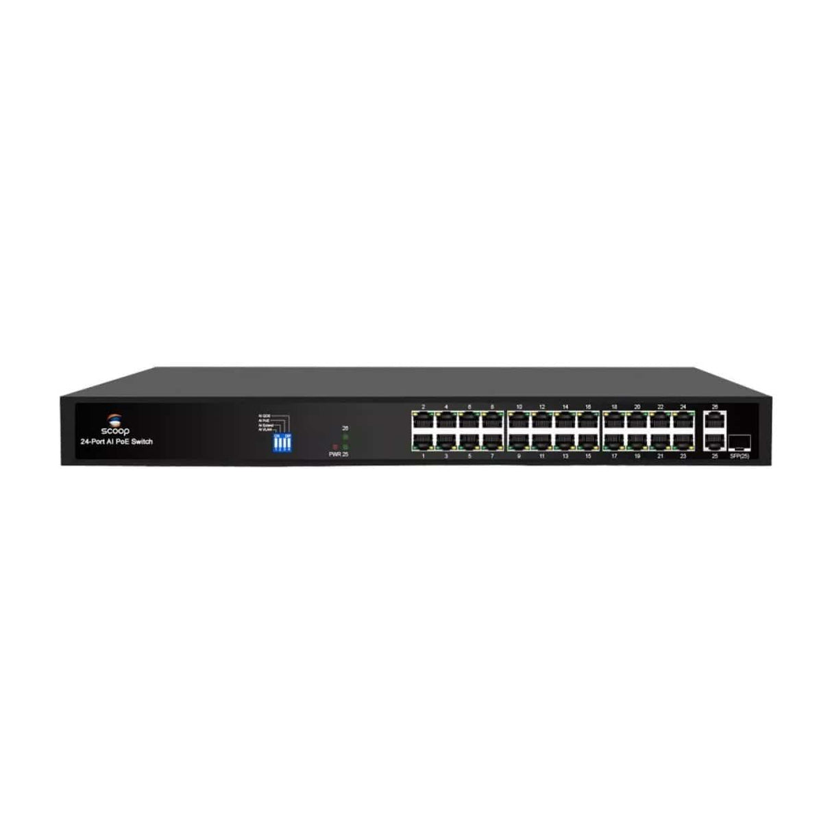Scoop 24-port 250W 2x Gigabit 1x SFP Fast Ethernet AI PoE Network Switch SPS-24F2GS