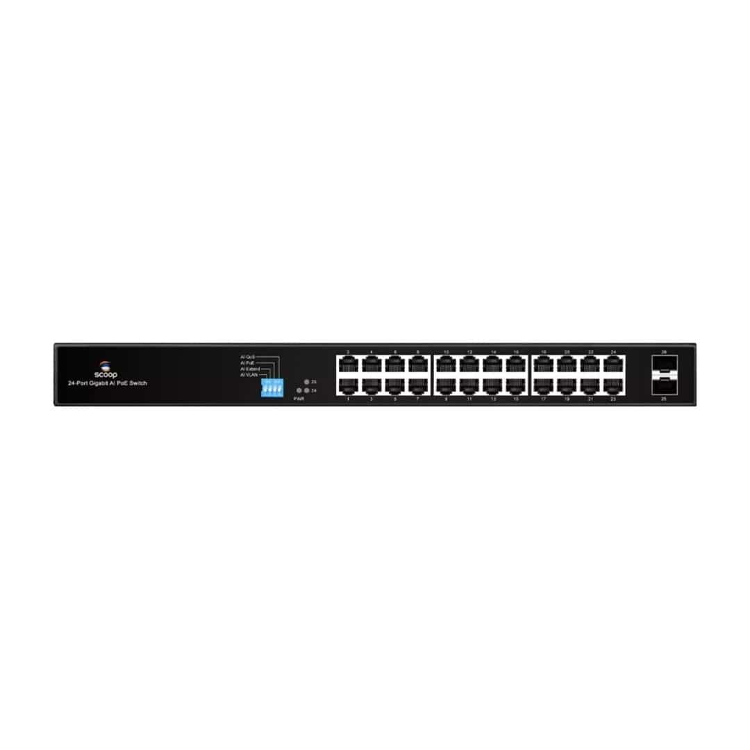 Scoop 24-port 250W 2x SFP Gigabit AI PoE Network Switch SPS-24G2S