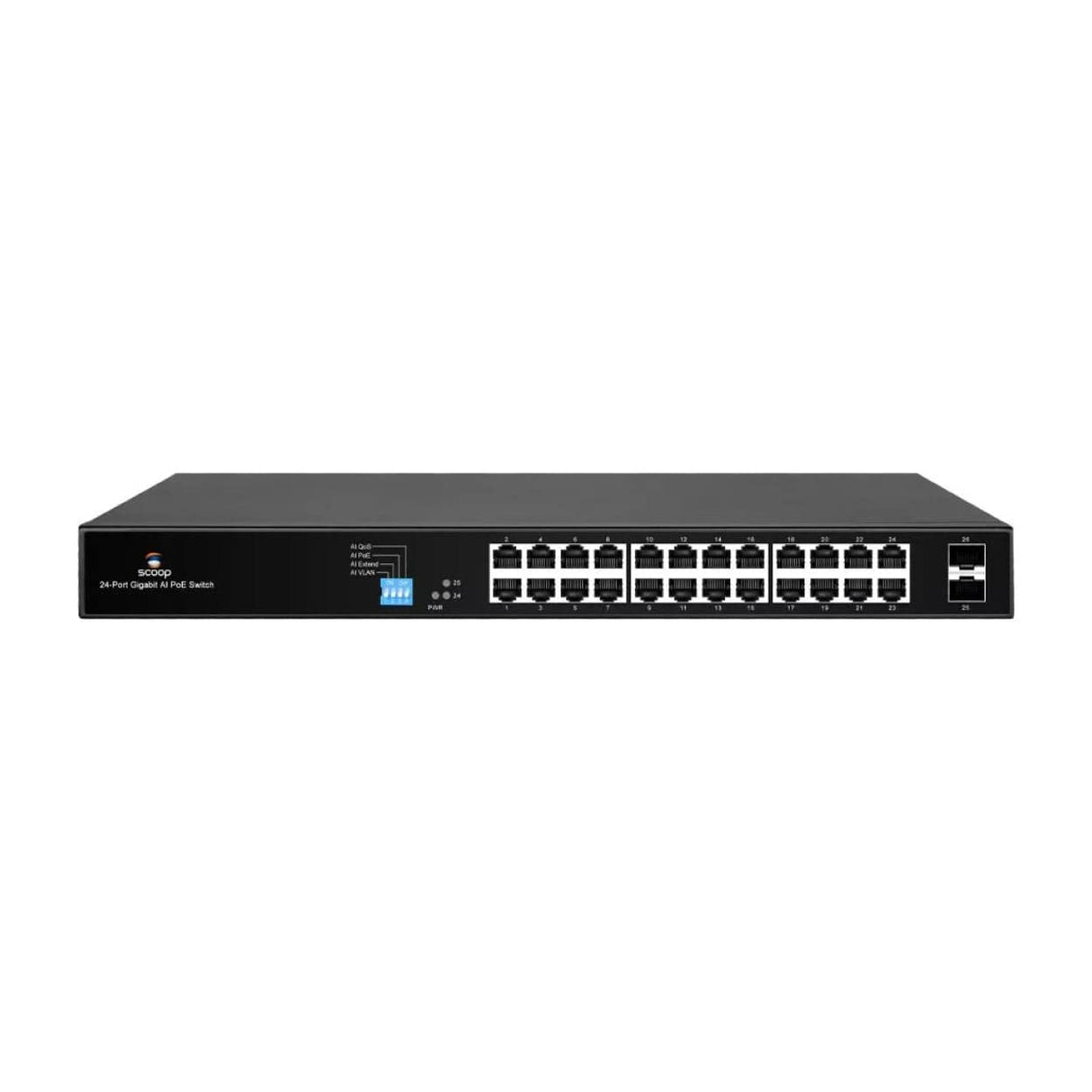 Scoop 24-port 250W 2x SFP Gigabit AI PoE Network Switch SPS-24G2S