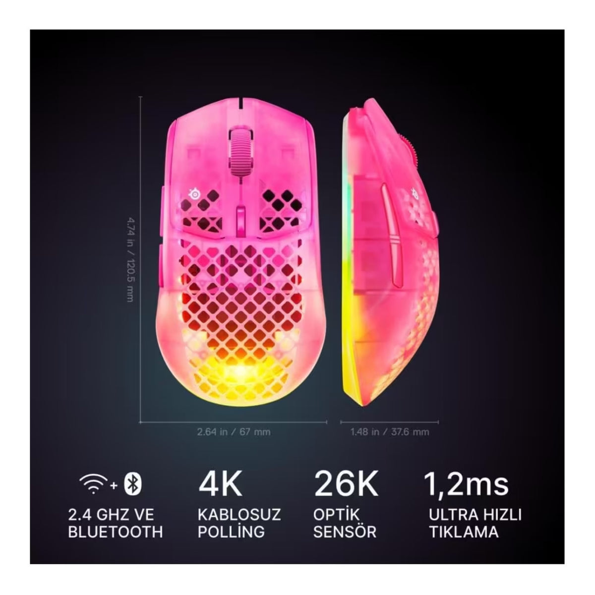SteelSeries Aerox 3 Gen 2 Wireless Gaming Mouse - Magenta Haze SS-62716