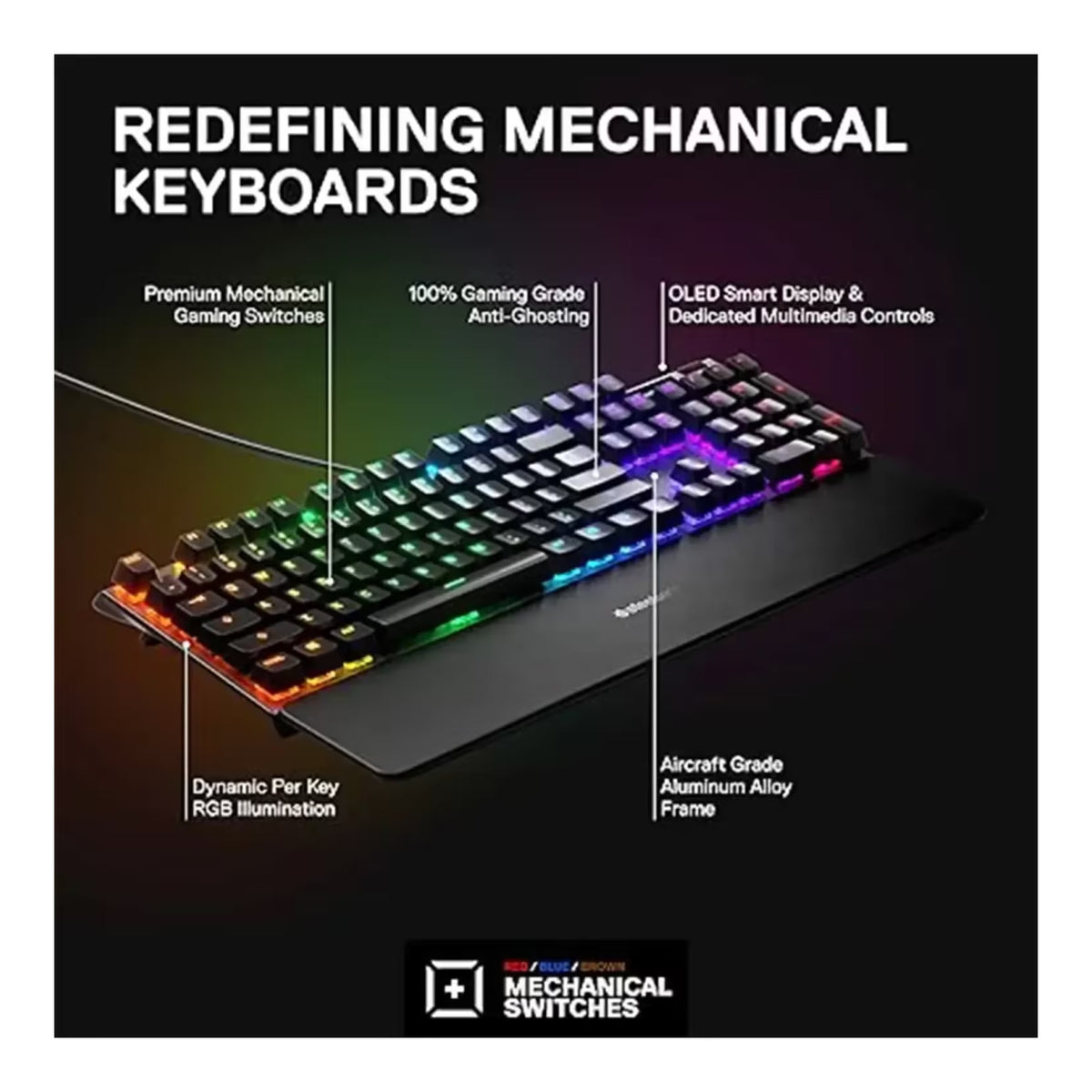 SteelSeries Apex 7 RGB Wired Gaming Keyboard - Red Switches SS-64636