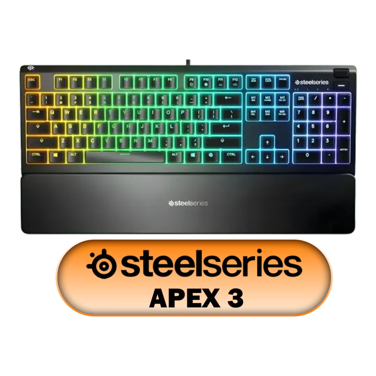 SteelSeries Apex 3 RGB Wired Gaming Keyboard - Whisper Quiet Switches SS-64795