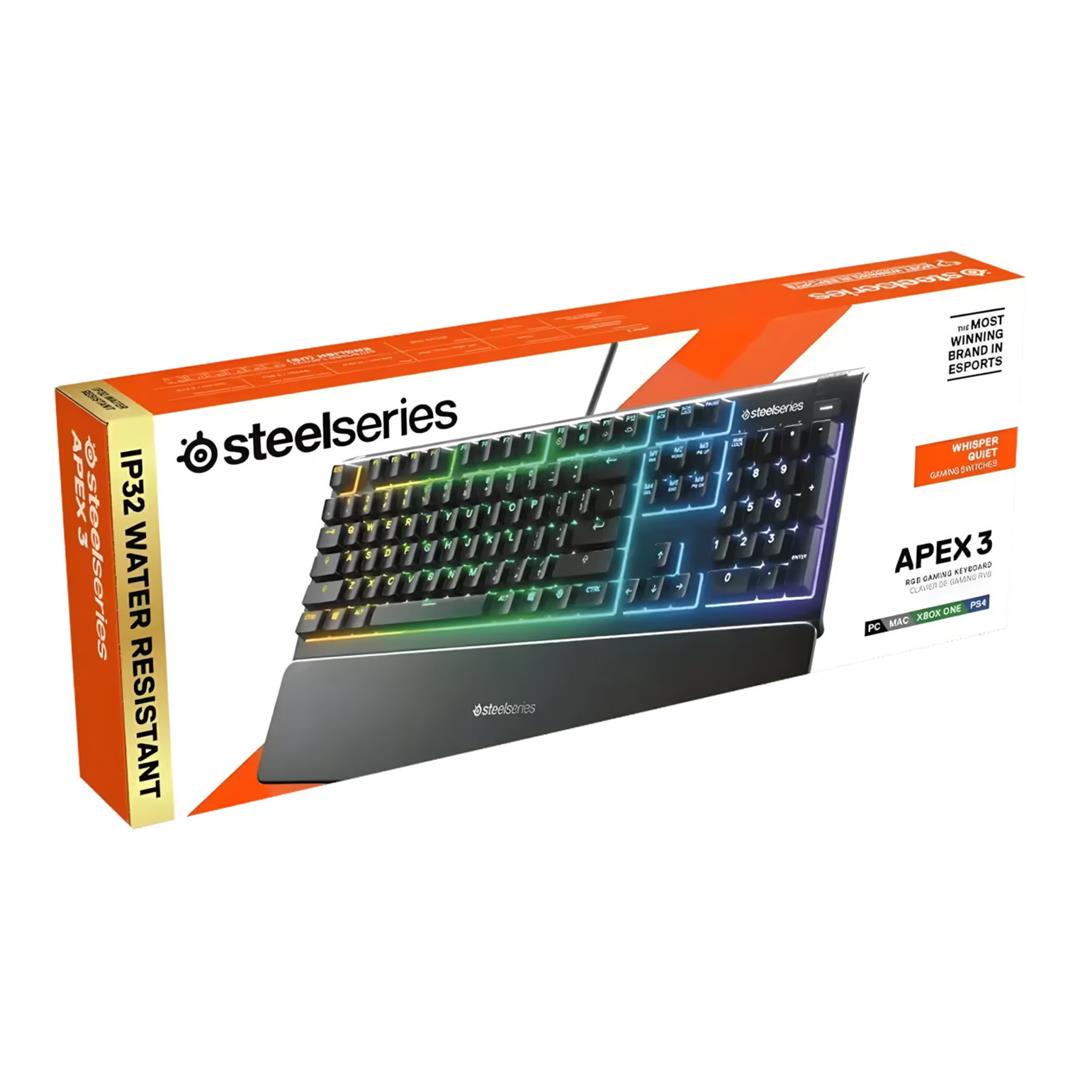 SteelSeries Apex 3 RGB Wired Gaming Keyboard - Whisper Quiet Switches SS-64795
