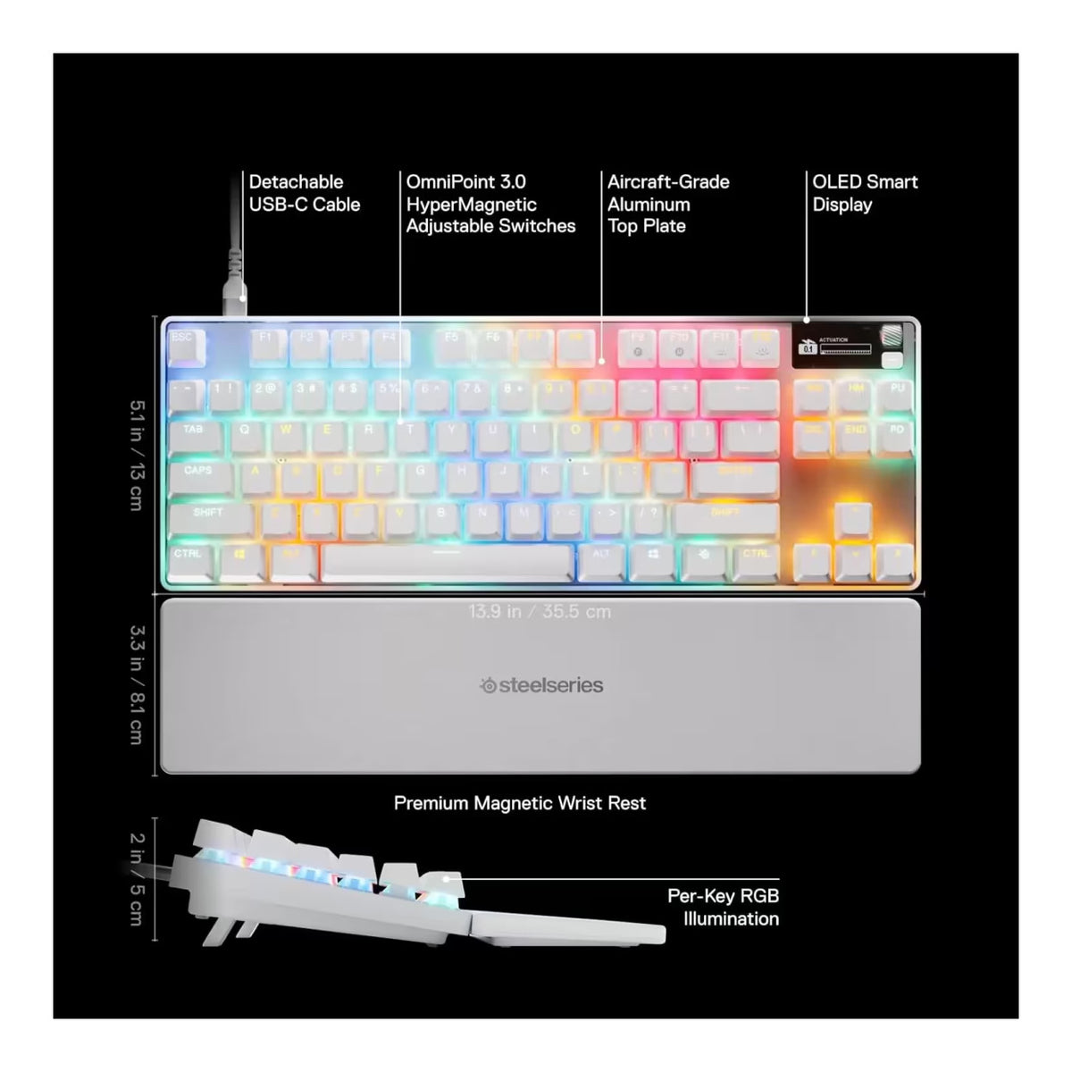 SteelSeries Apex Pro TKL Gen 3 RGB Wired Gaming Keyboard White - HyperMagnetic Switches SS-64898