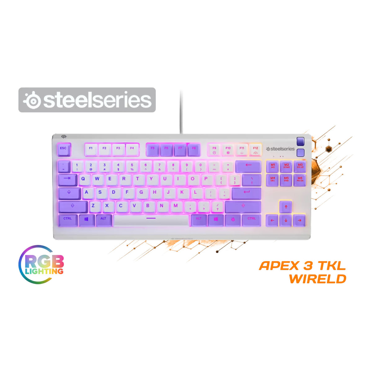 SteelSeries Apex 3 TKL RGB Wired Gaming Keyboard Amethyst - Whisper Quiet Switches SS-64951