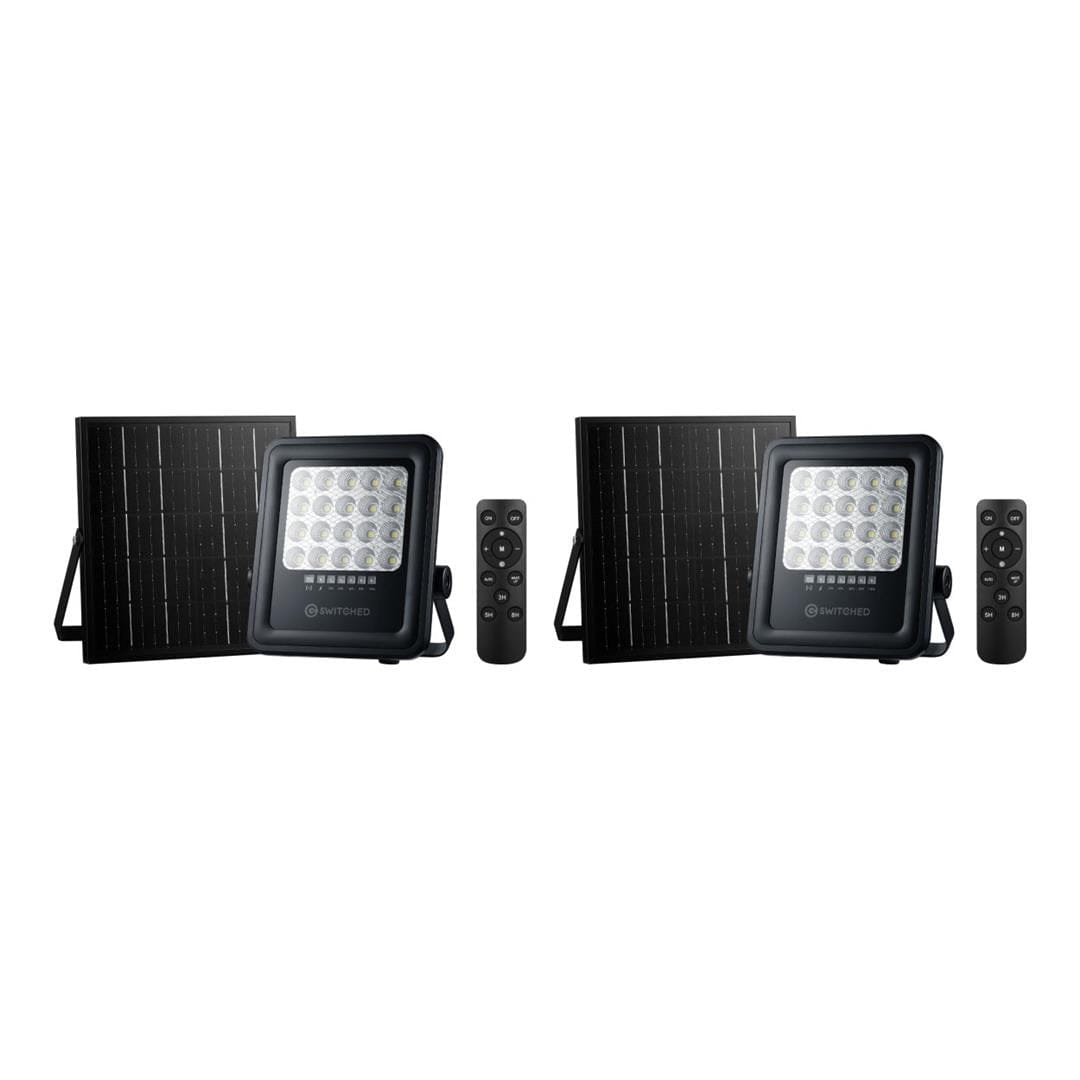 Switched Urban PRO Series 50W Floodlight with Solar Panel and Remote 2-pack