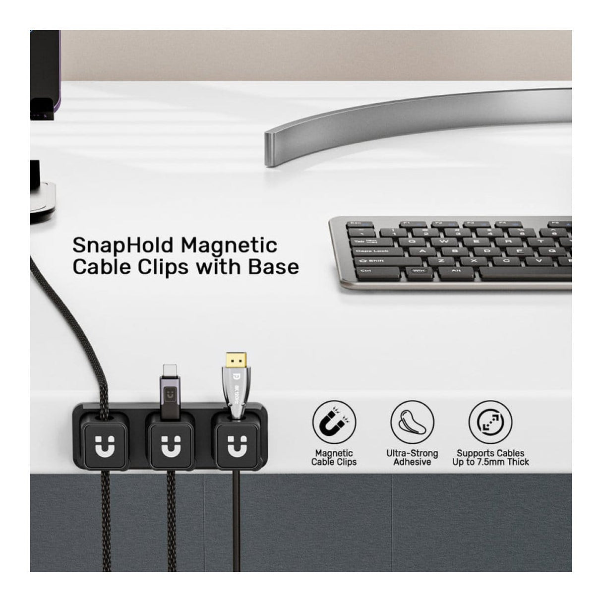 Unitek SnapHold Magnetic Cable Clips with Base T1117ABK01