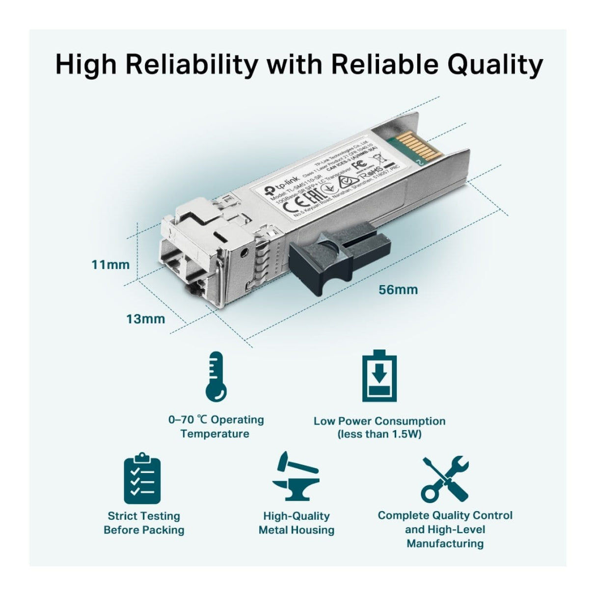 TP-Link Omada TL-SM5110-SR 10Gbps Base-SR SFP+ LC Multi-Mode Transceiver Module