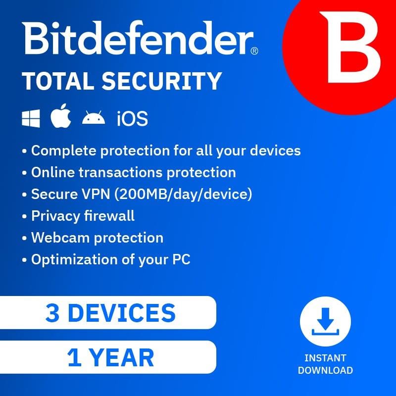 Bitdefender Total Security 3 Device 1-Year Subscription Download