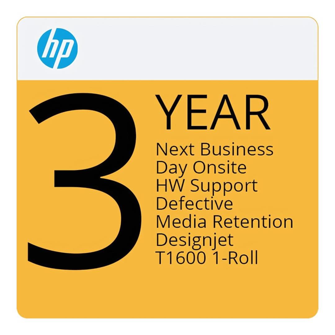 HP 3 year Next Business Day Onsite HW Support w/Defective Media Retention for DesignJet T1600 1 roll UB8P0E
