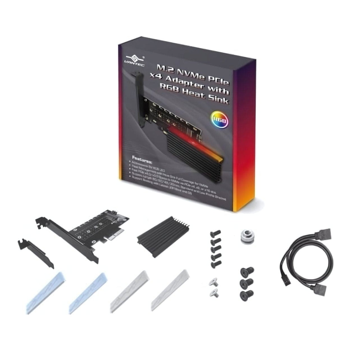 Vantec M.2 NVMe SSD PCIe X4 Adapter Card with ARGB Heat Sink UGT-M2PC12-RGB