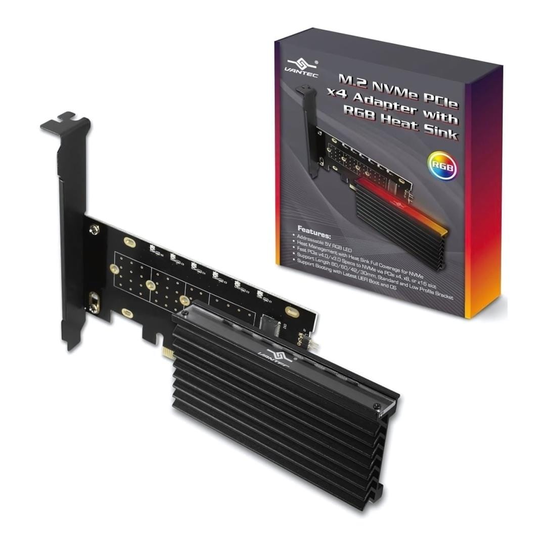 Vantec M.2 NVMe SSD PCIe X4 Adapter Card with ARGB Heat Sink UGT-M2PC12-RGB