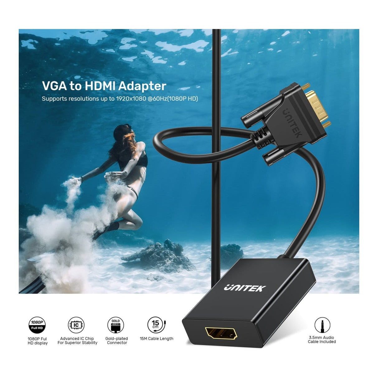 Unitek VGA to HDMI Adapter V1112ABK01