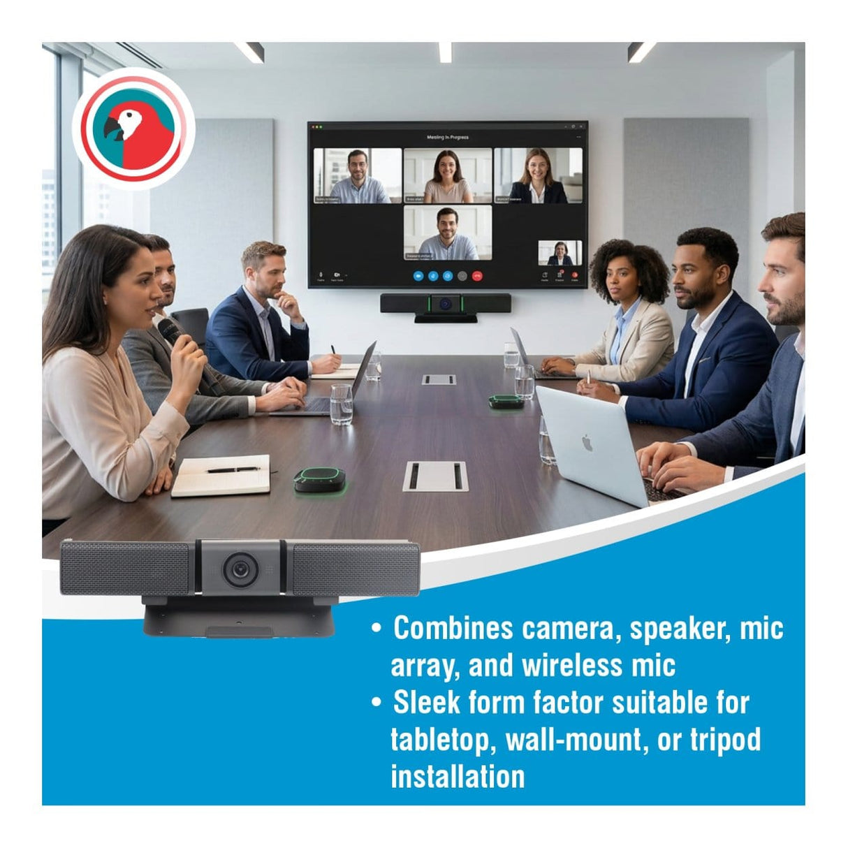 Parrot VC0009 All-in-One Video Audio Conferencing System with Camera, Mic & Speaker
