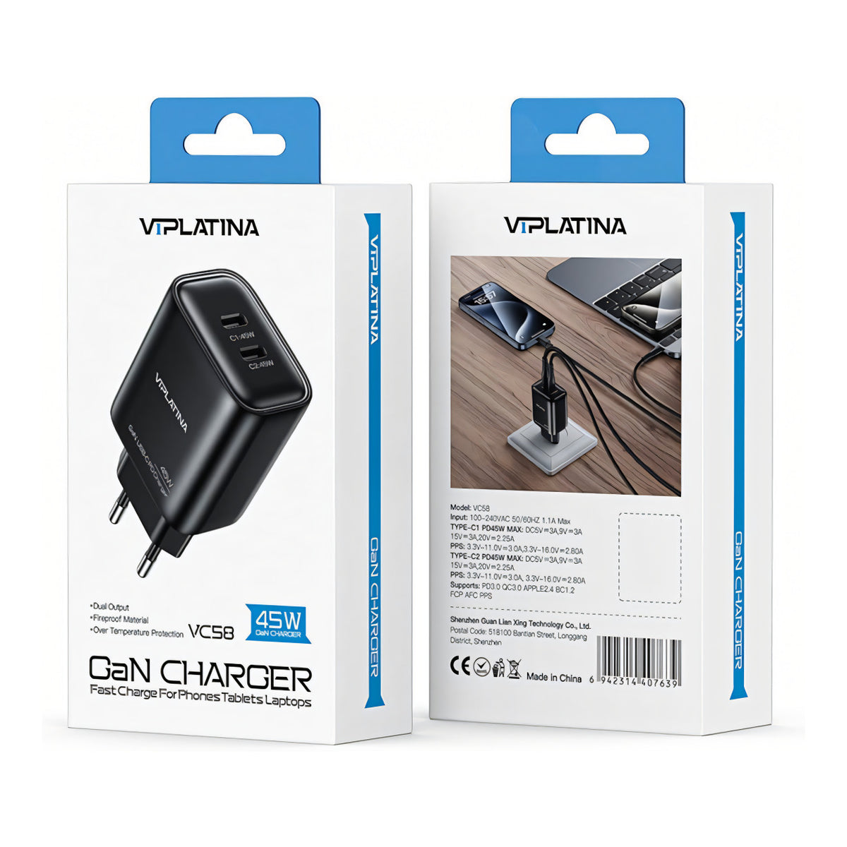 VIPLATINA VC58 45W Dual USB-C GaN Charger
