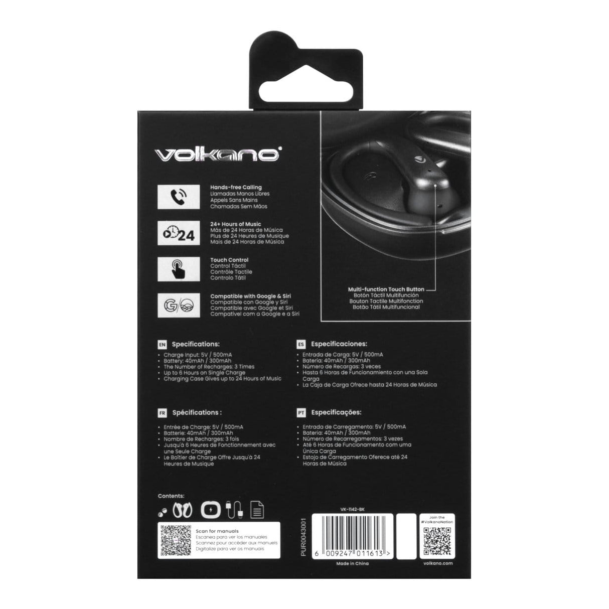 Volkano Enduro Series ANC Wireless Earbuds Black VK-1142-BK